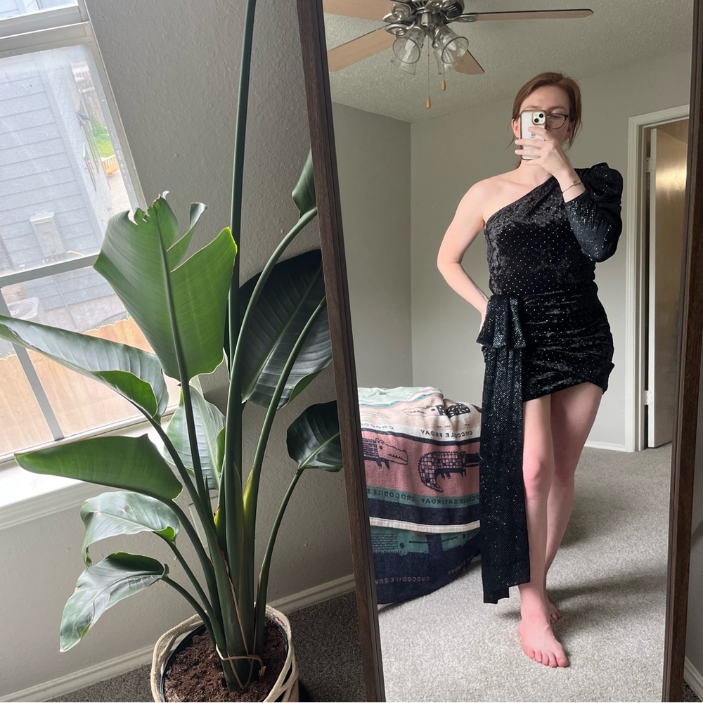 Bronx and Banco One Shoulder Velvet Dress